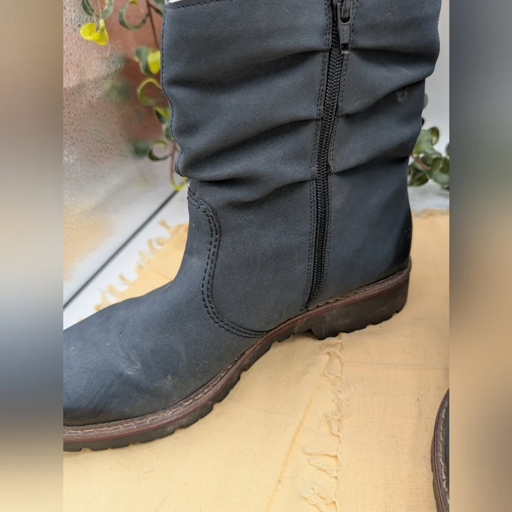 Rieker Women’s Ankle Boots Blue Fleece Lined Side Zip Comfort Shoes Size 42/11 M